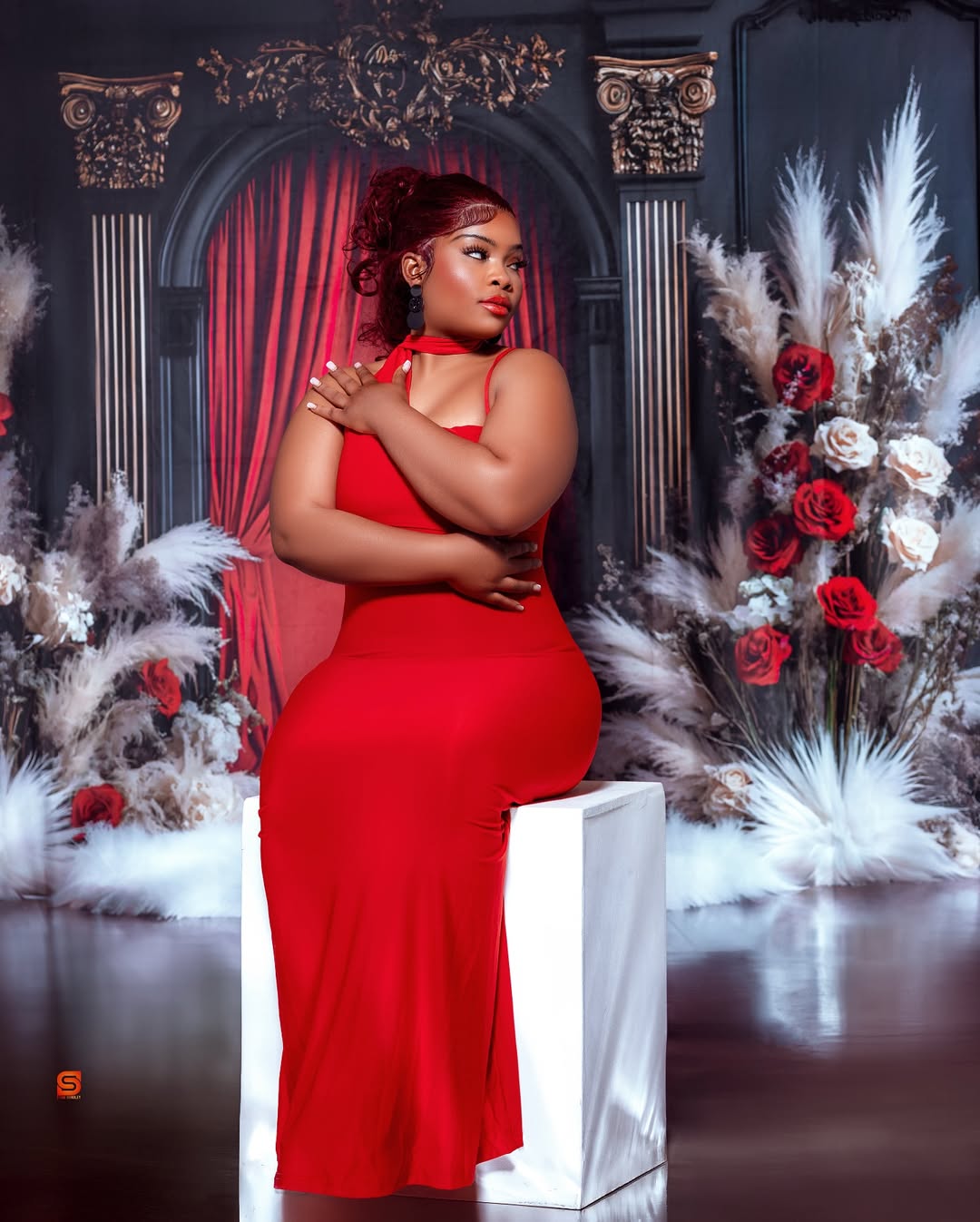 Luxuriöser roter Samt Boho Vorhang Hintergrund RR8-423