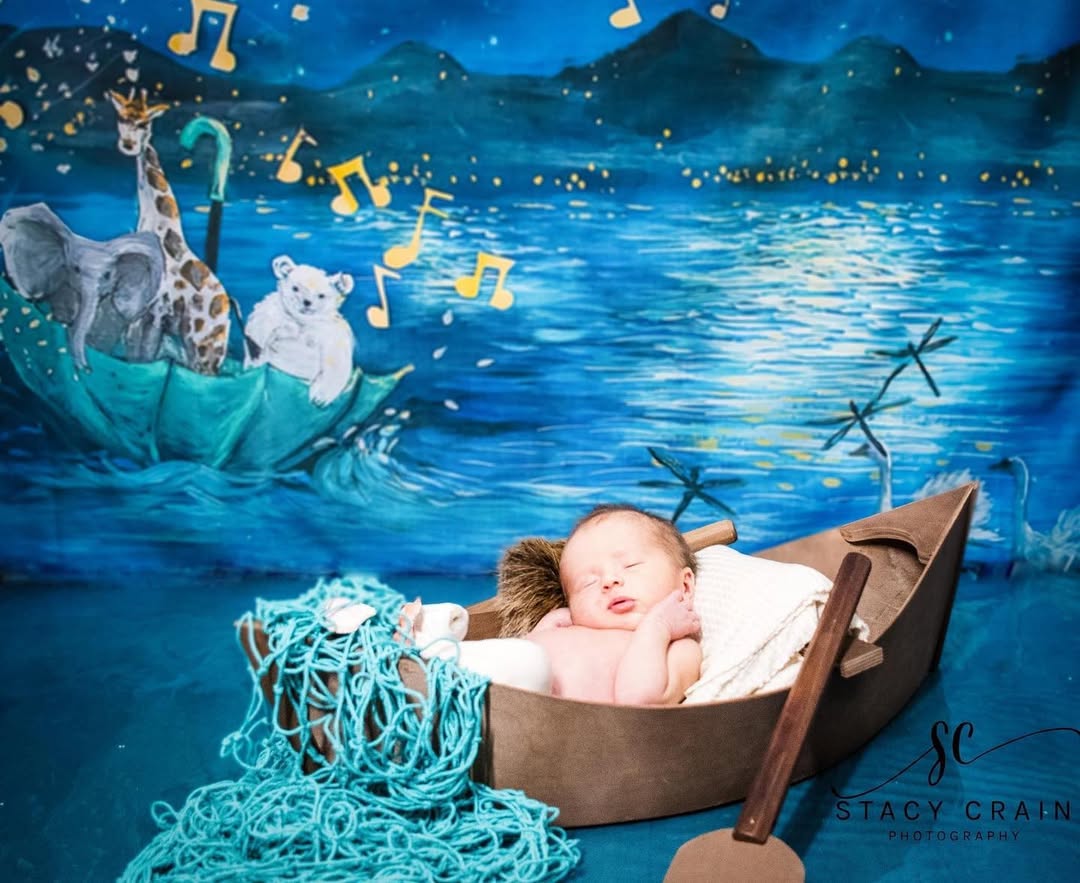 Cartoon Nacht Blauer See Szene Hintergründe für Fotografie NB-331