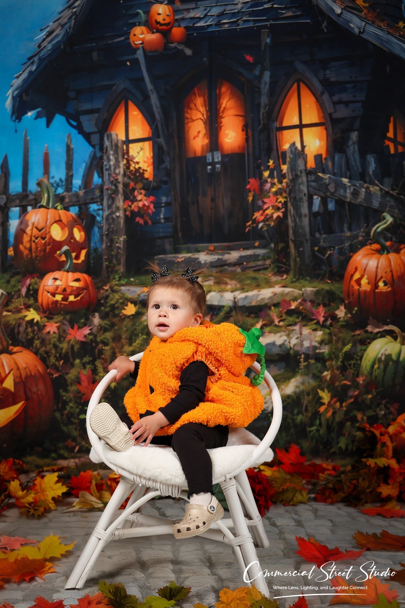 Halloween-Fotohintergrund Spukhaus mit Kürbissen Nacht Halloween-Fotohintergrund MRR9-68