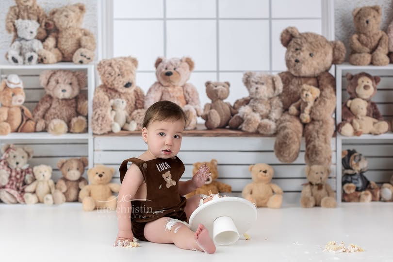 Kinderfotohintergrund Fensterbank Teddybären-Sammlung Kinderhintergründe MRR9-55