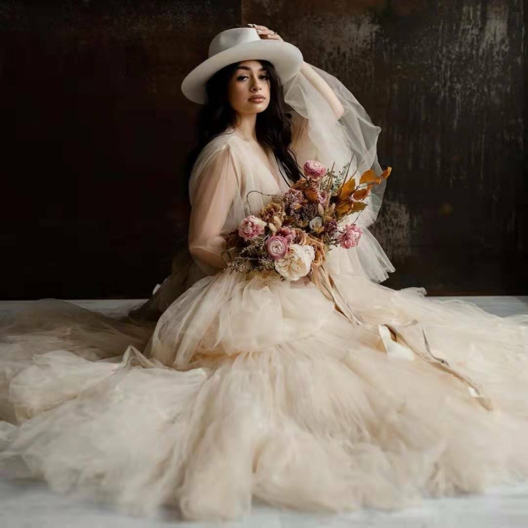 Wunderschönes Tulle Prinzessin A-Linie Mutterschaft Fotografie Kleid RB17