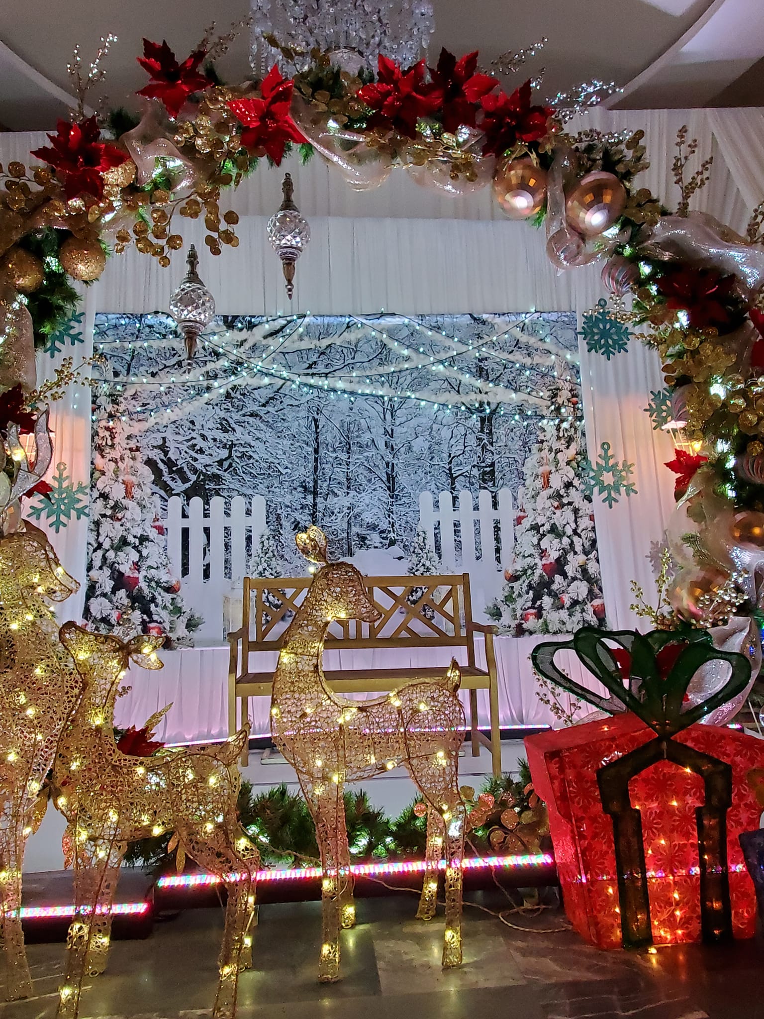 Gefrorene Waldlichterketten Weihnachtshintergrund D990