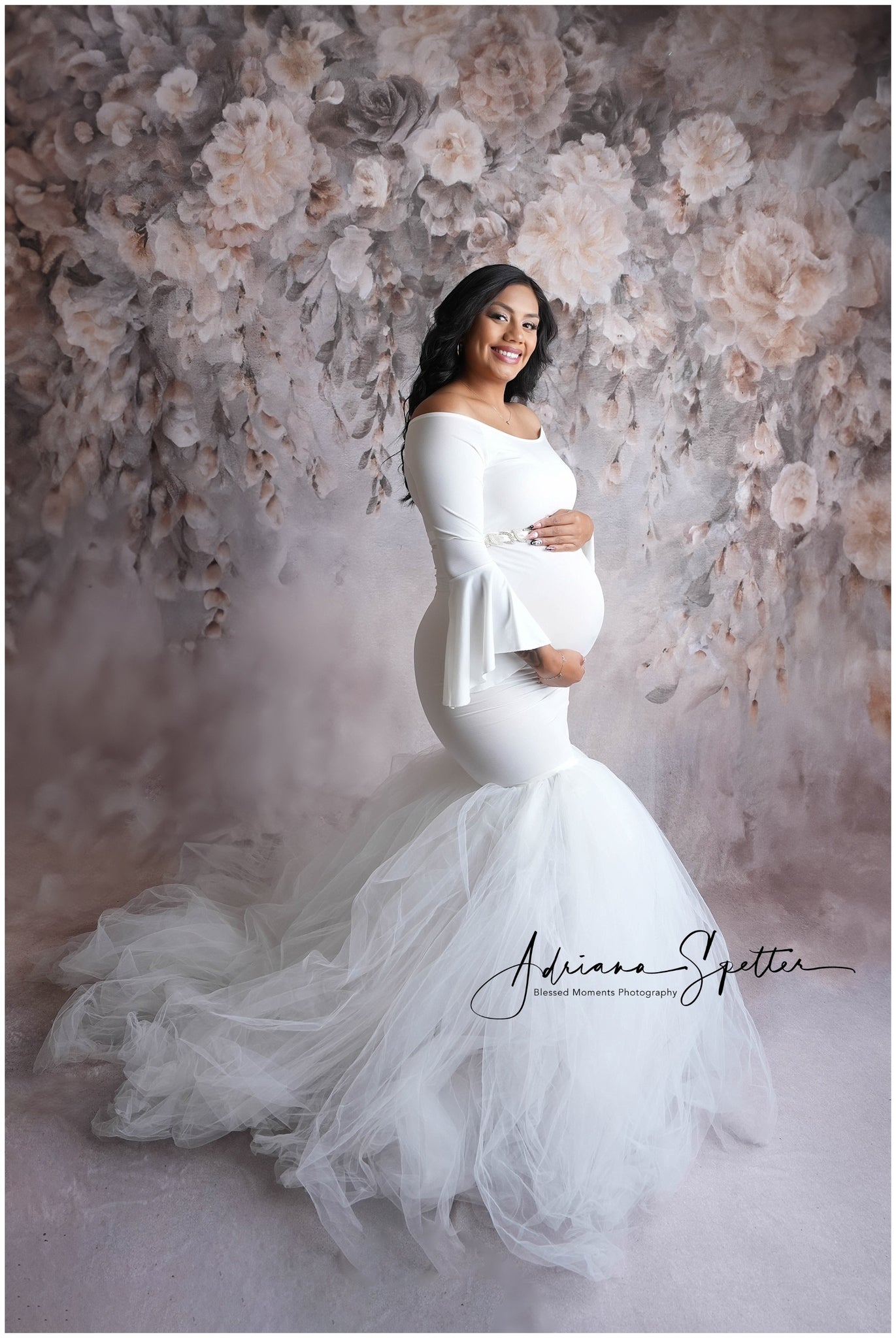 Vintage-Fotohintergrund Beige Hängende Blumenkaskade Klassischer Fotohintergrund MRR9-115