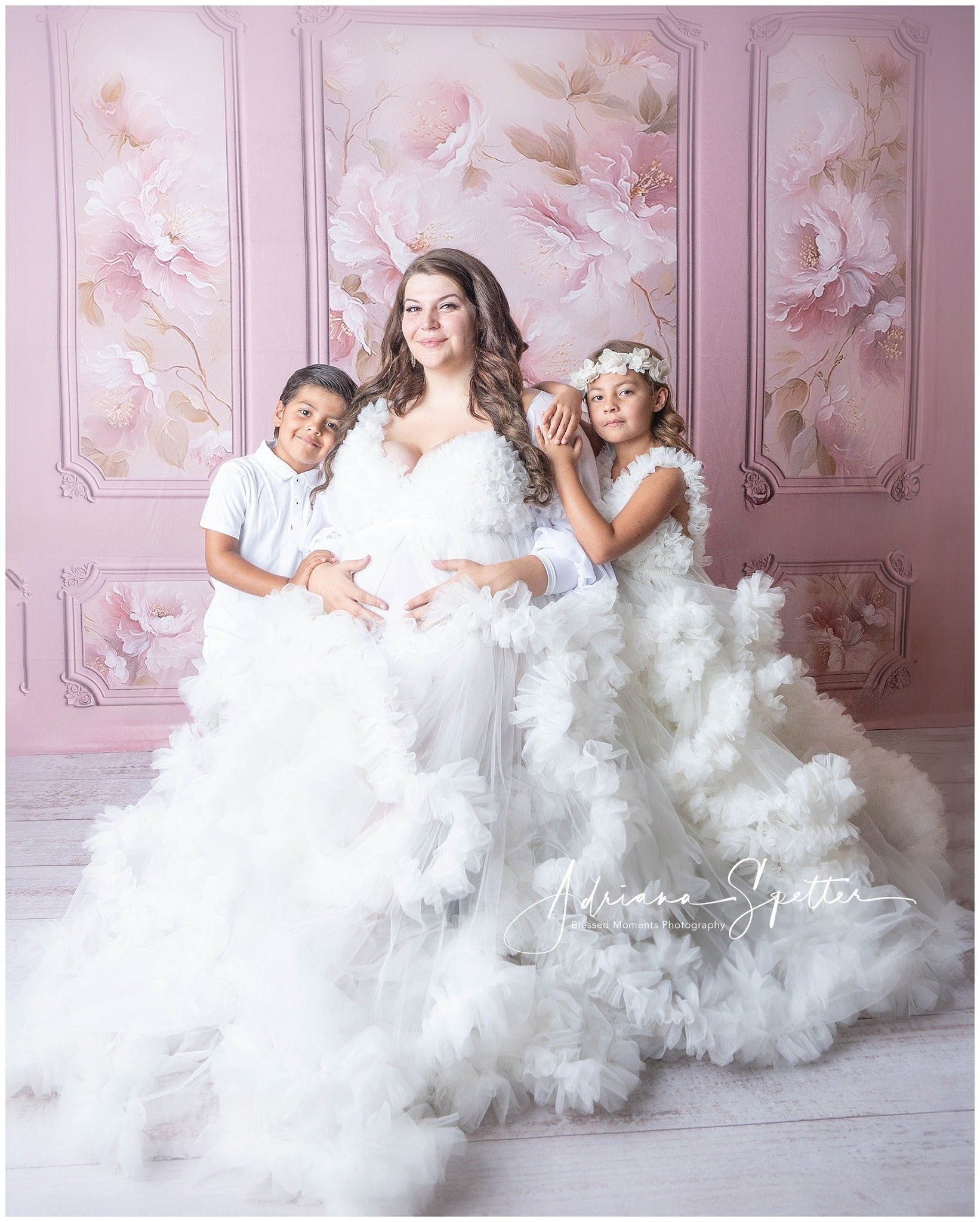 Vintage-Wandhintergrund Rosa Blumen Elegante Wandpaneele Vintage-Fotohintergrund MRR9-134