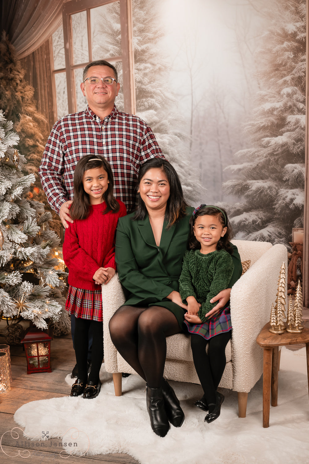 Winterwald-Fotohintergrund Offene Türen Verschneite Kiefern Winter-Fotohintergrund MRR9-97