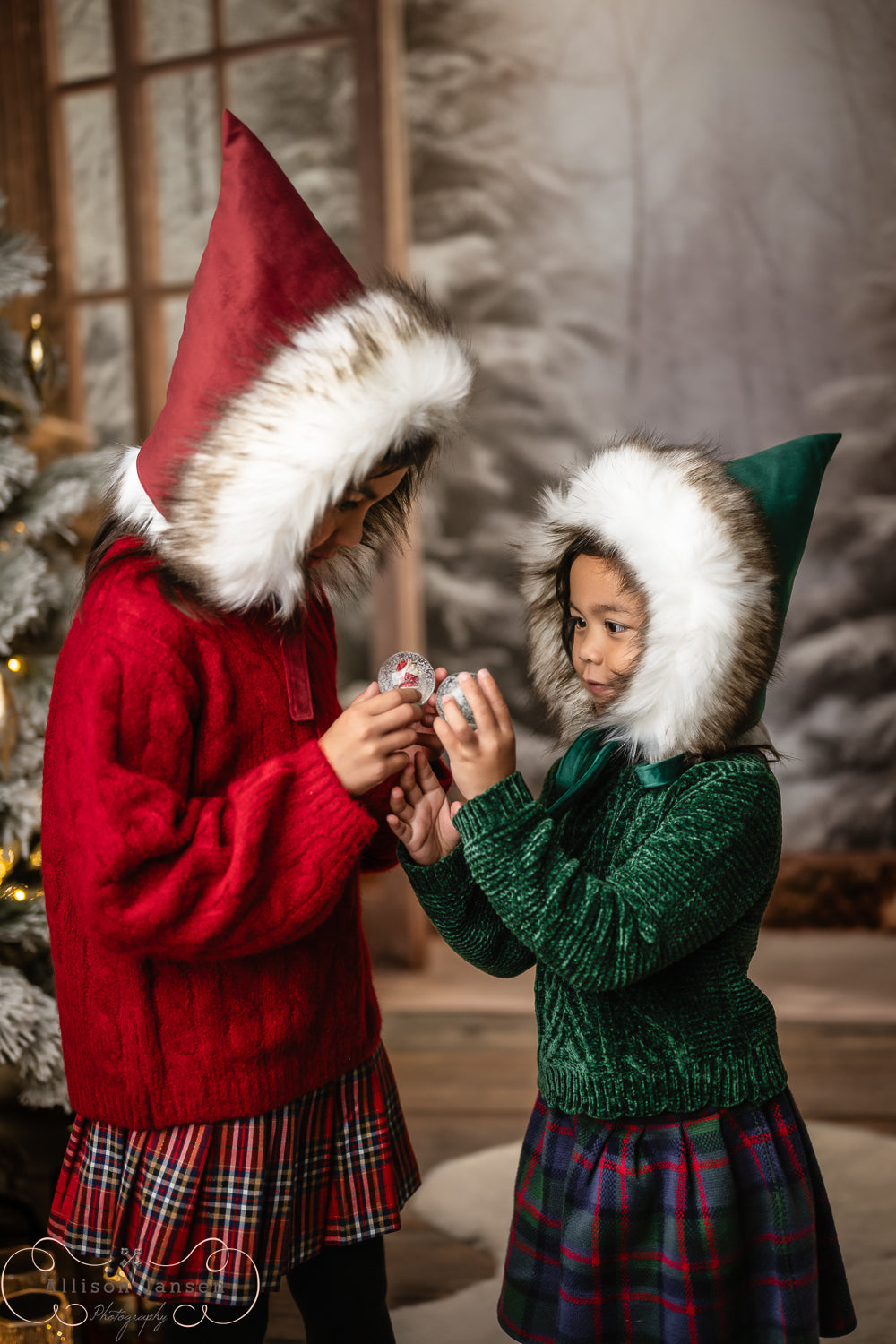 Winterwald-Fotohintergrund Offene Türen Verschneite Kiefern Winter-Fotohintergrund MRR9-97