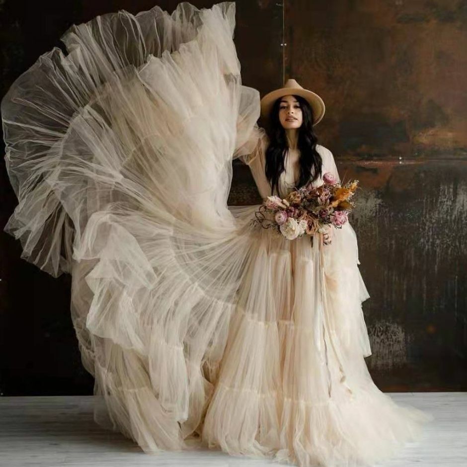 Wunderschönes Tulle Prinzessin A-Linie Mutterschaft Fotografie Kleid RB17