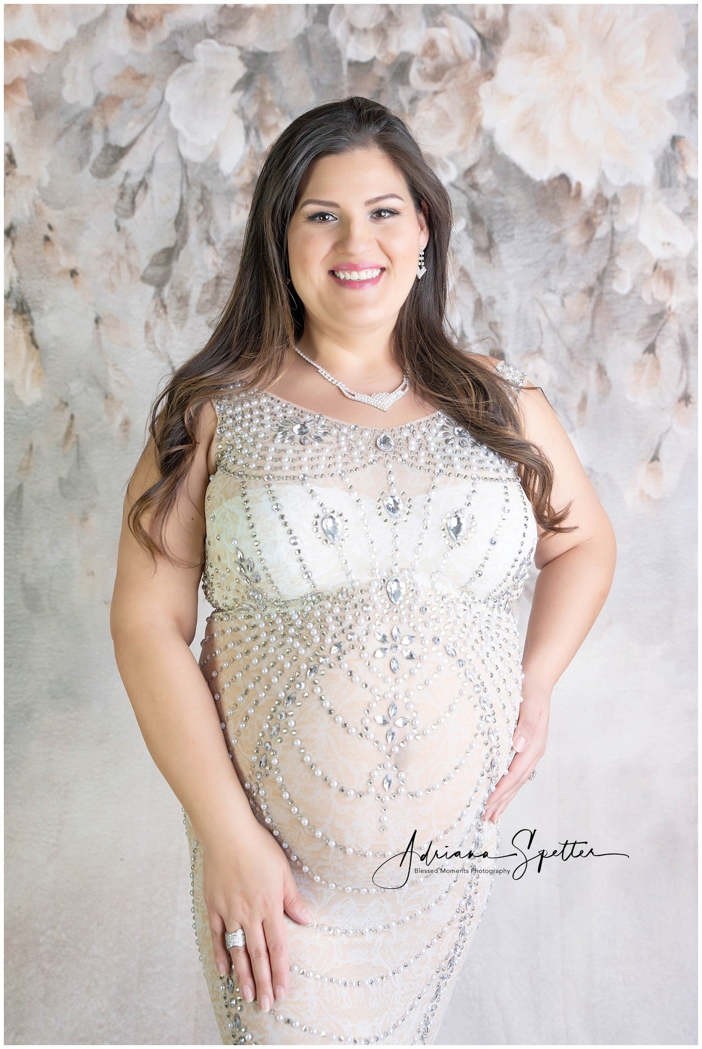 Vintage-Fotohintergrund Beige Hängende Blumenkaskade Klassischer Fotohintergrund MRR9-115