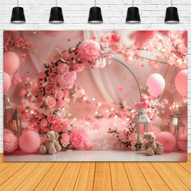 Valentinstag Backdrop Verträumte Blumen Torbogen Teddy Backdrop BRP1-113