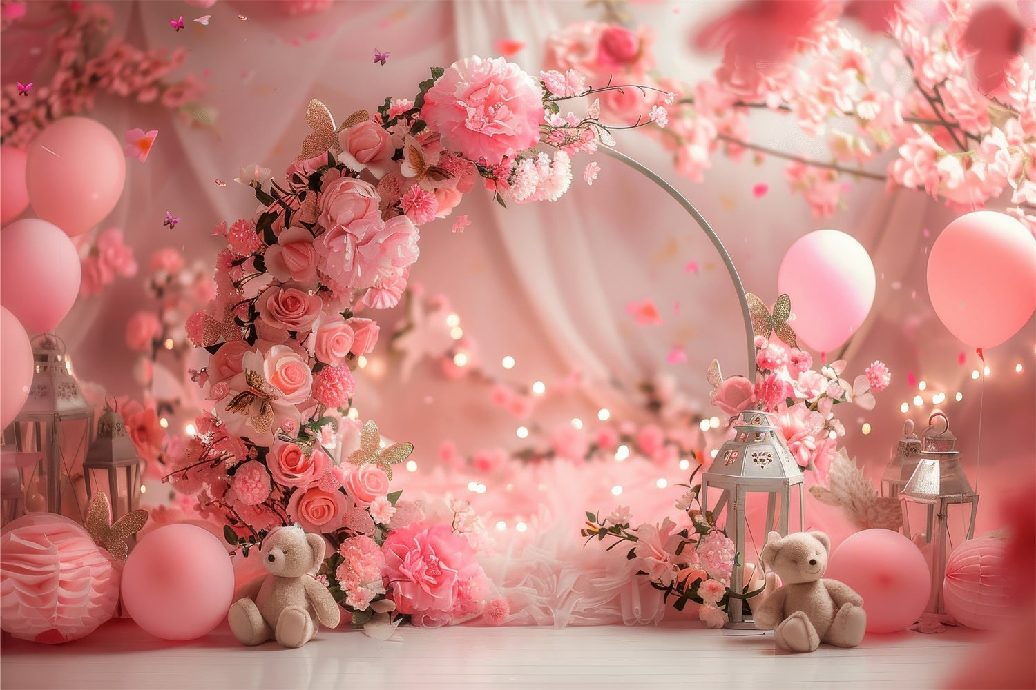 Valentinstag Backdrop Verträumte Blumen Torbogen Teddy Backdrop BRP1-113