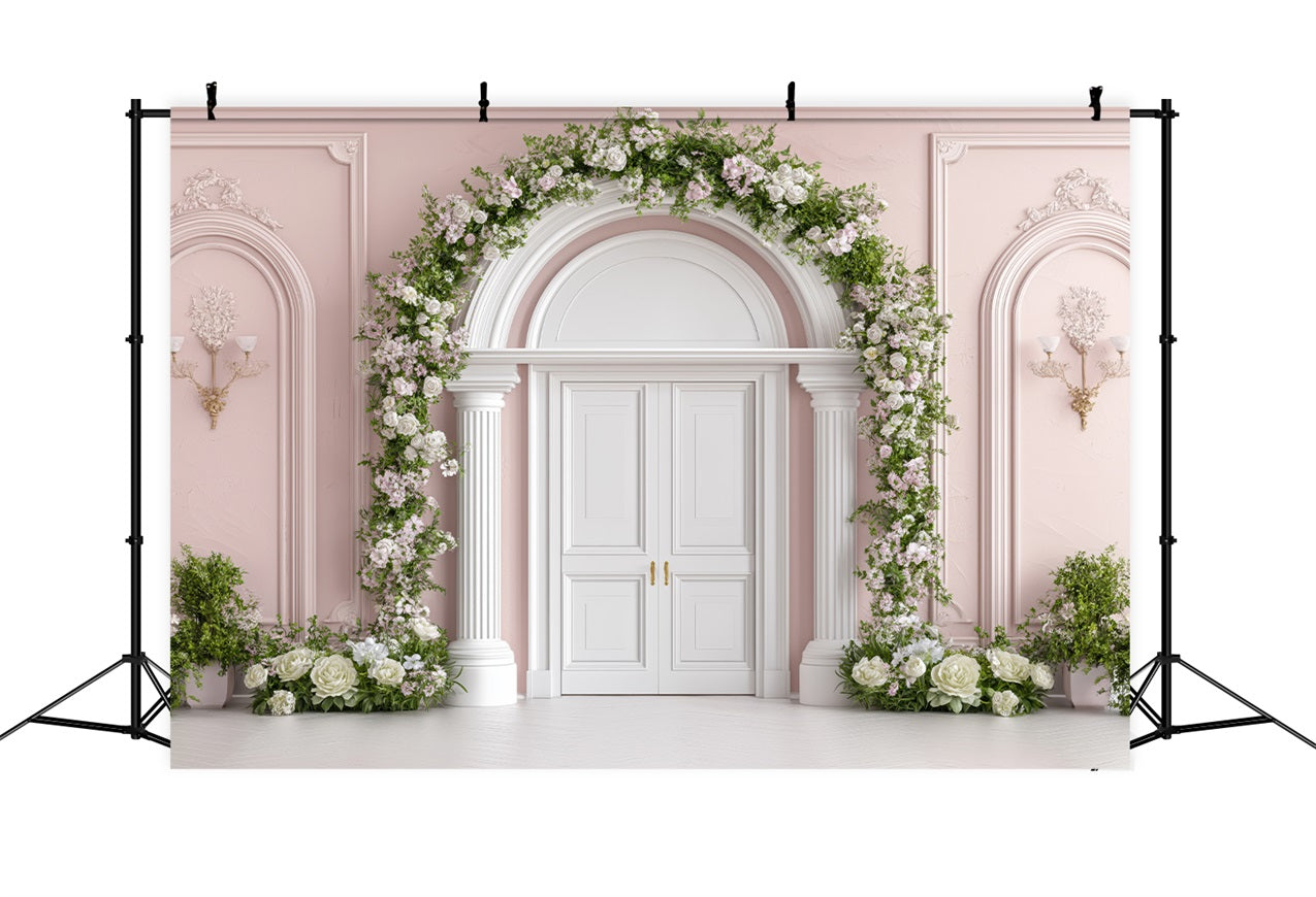 Backdrop Valentinstag Französische Tür umgeben von Blüten Backdrop BRP1-153