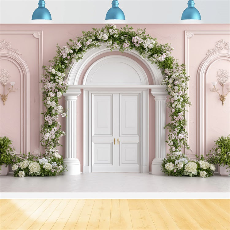 Backdrop Valentinstag Französische Tür umgeben von Blüten Backdrop BRP1-153