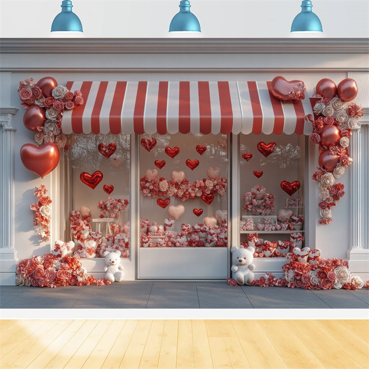 Valentinstag Fotohintergrund Herz Luftballons Rosen Fensterhintergrund BRP1-165