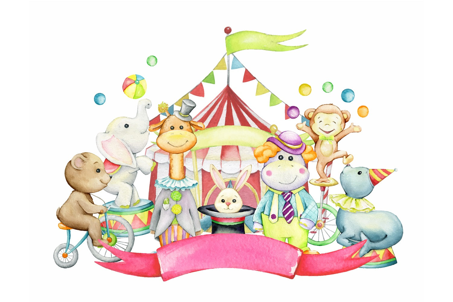Zirkus Backdrop Glückliche Tiere Karneval Feier Backdrop BRP1-167