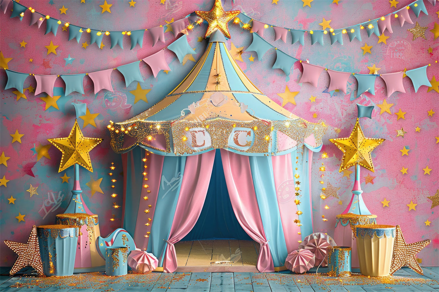 Karneval Zelt Backdrop Rosa Blau Sternenszene Backdrop BRP1-184