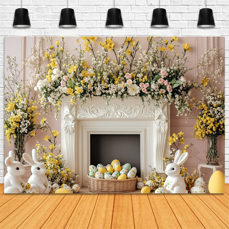 Ostern Backdrop Foto Blühender Kamin Hasen Szene Backdrop BRP1-272