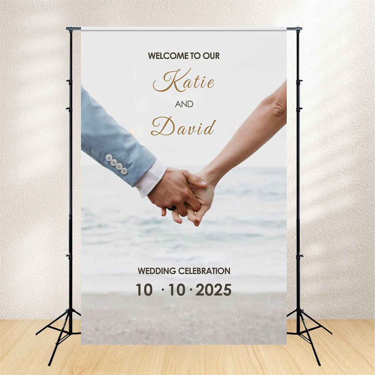 Individueller Hintergrund Hochzeit Strand Händchenhalten Fotohintergrund BRP1-428