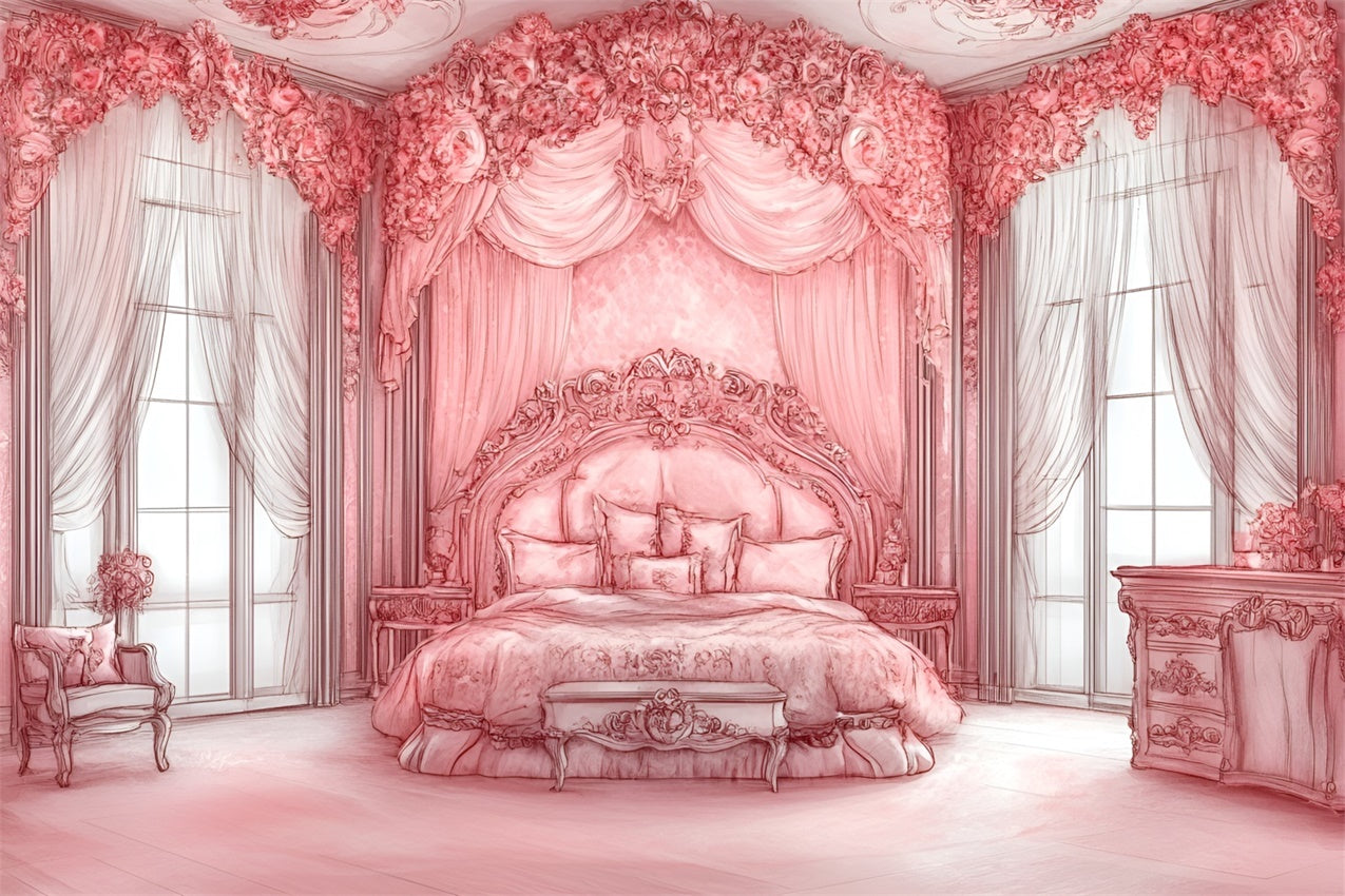 Boudoir Backdrop Ideen Rosa Thematisch Königliche Schlafzimmer Hintergrund BRP1-476