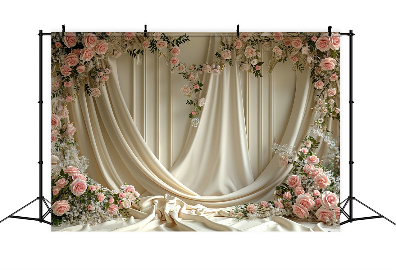 Floral Backdrop Creme Vorhang Blühende Rose Backdrop BRP1-501
