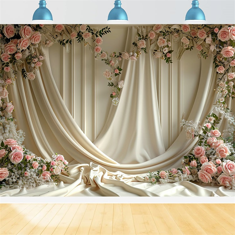 Floral Backdrop Creme Vorhang Blühende Rose Backdrop BRP1-501