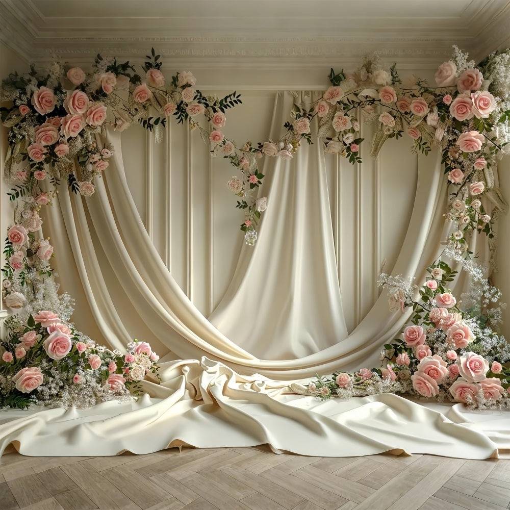 Floral Backdrop Creme Vorhang Blühende Rose Backdrop BRP1-501