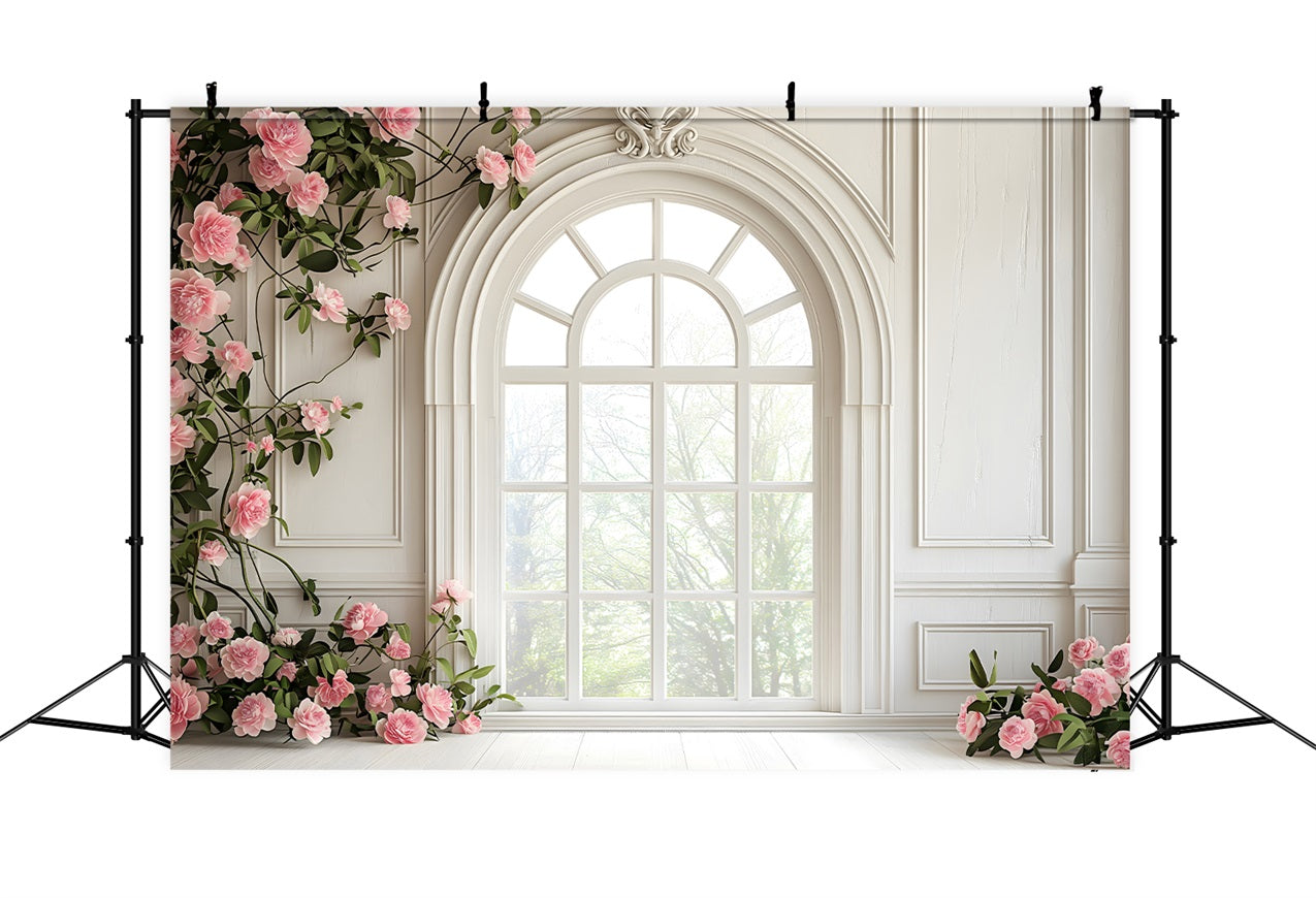 Floral Fotografie Backdrops Weißes Fenster Rosa Rose Backdrop BRP1-502