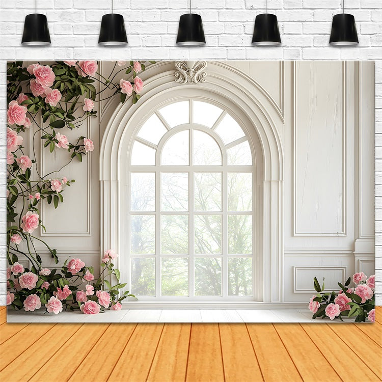 Floral Fotografie Backdrops Weißes Fenster Rosa Rose Backdrop BRP1-502