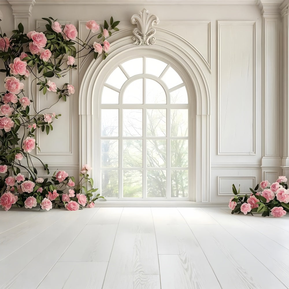 Floral Fotografie Backdrops Weißes Fenster Rosa Rose Backdrop BRP1-502