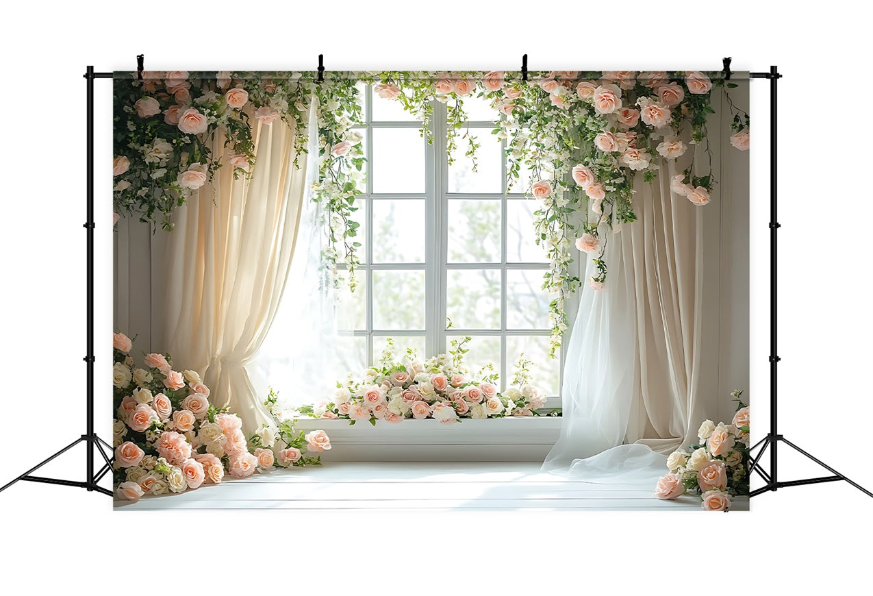 Blumen Fotohintergrund Pastell Rose Drapiert Fenster Hintergrund BRP1-508