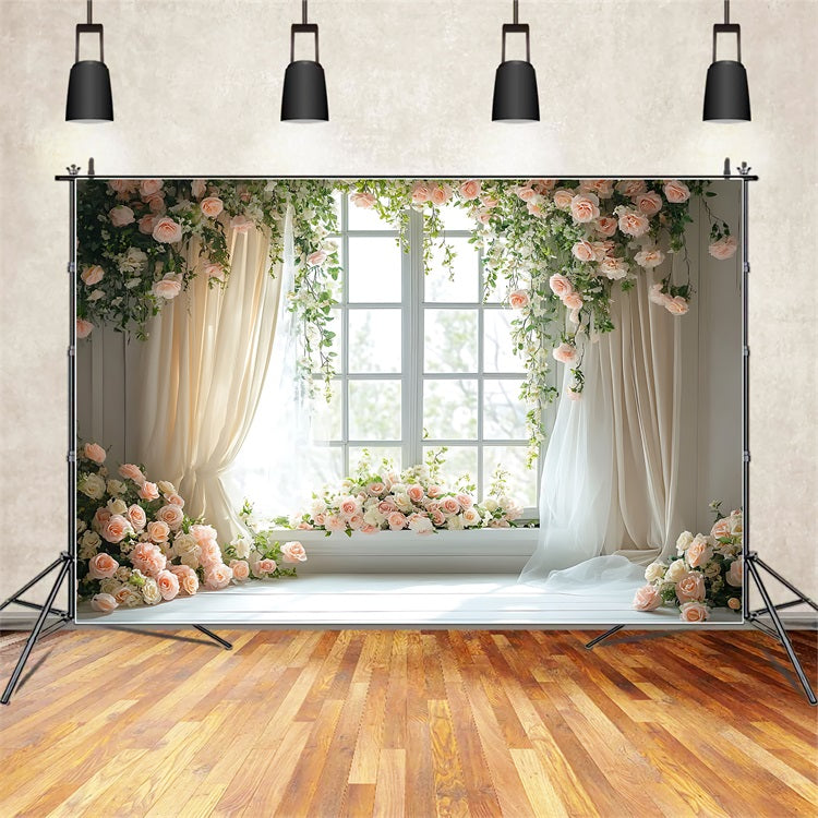 Blumen Fotohintergrund Pastell Rose Drapiert Fenster Hintergrund BRP1-508