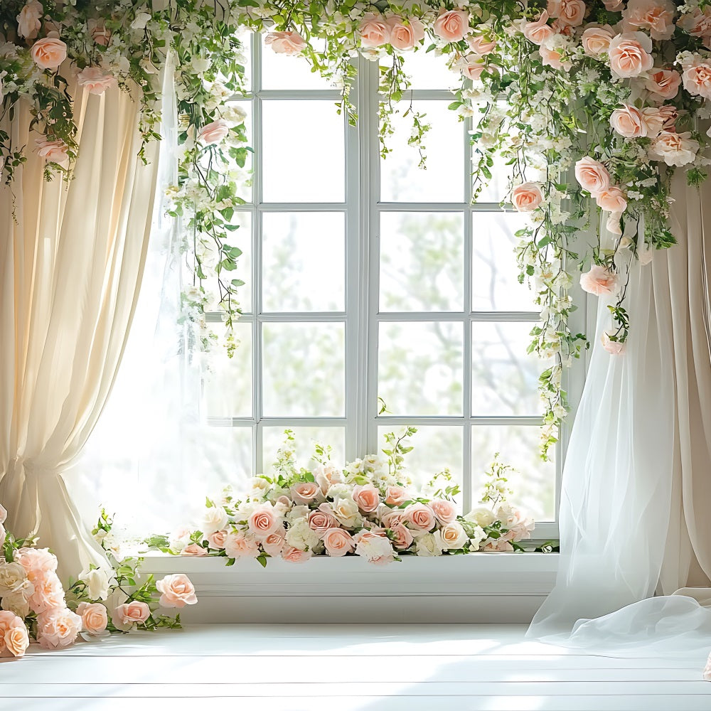 Blumen Fotohintergrund Pastell Rose Drapiert Fenster Hintergrund BRP1-508
