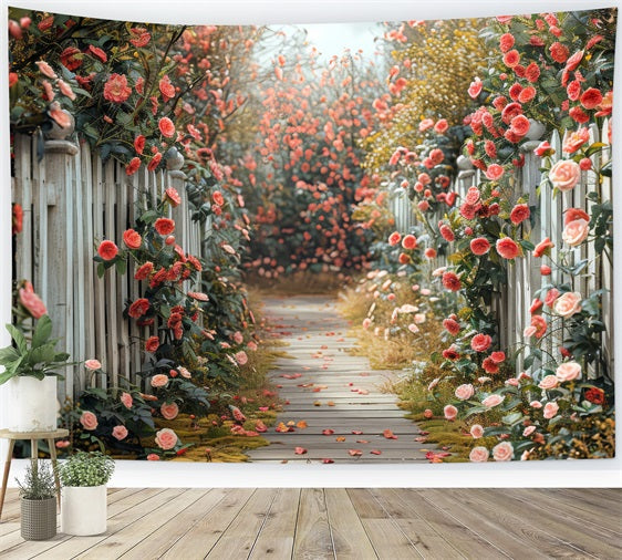 Blumige Fotokulisse Romantische Rosen Weg Kulisse BRP1-511