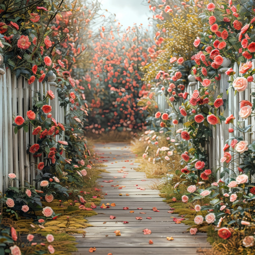 Blumige Fotokulisse Romantische Rosen Weg Kulisse BRP1-511