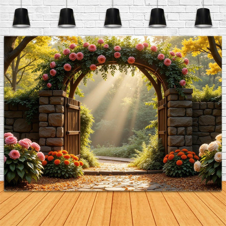 Blumenfotografie Backdrop Fotokulisse Rosenbeladener Steinbogen Backdrop BRP1-514