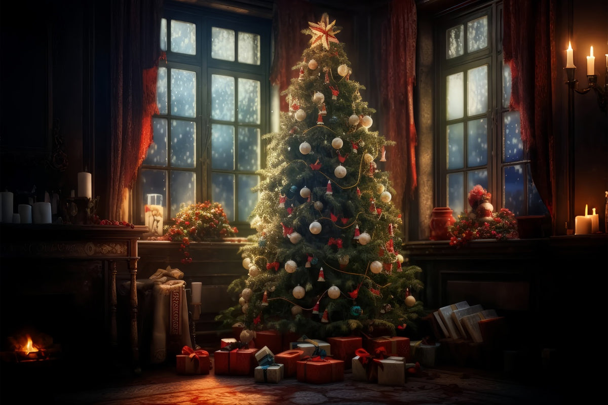 Foto-Weihnachtshintergrund Kerzenlicht Zimmer Baum Hintergrund BRP10-157