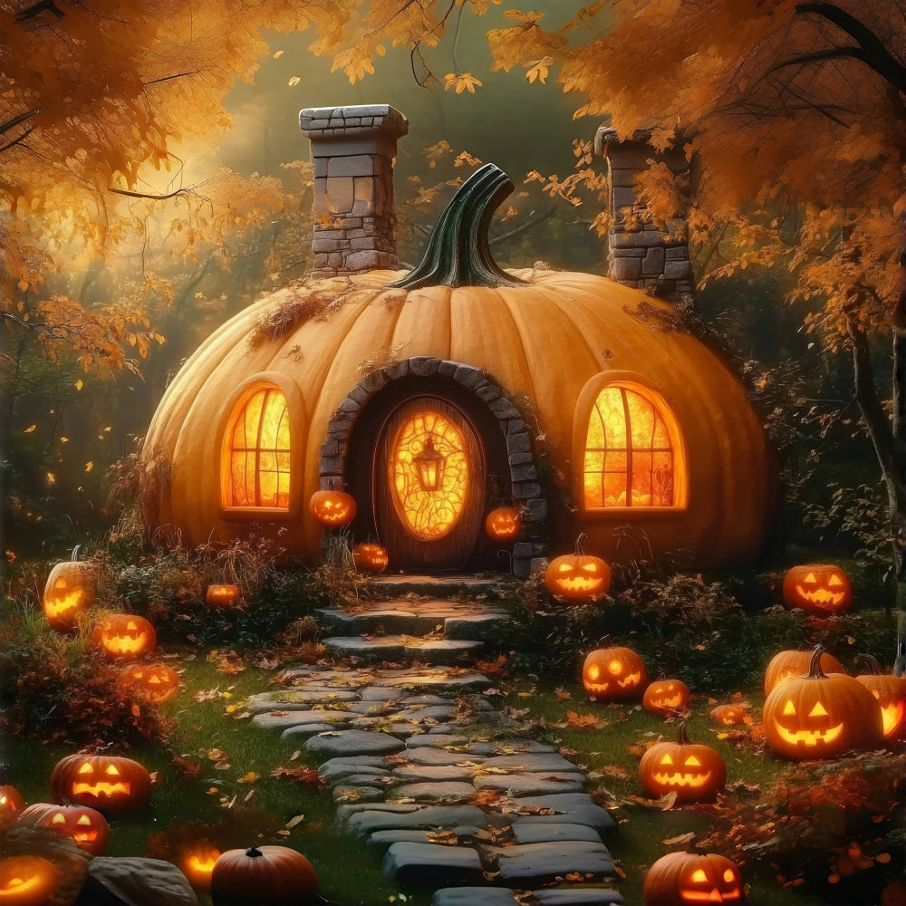 Großer Halloween Hintergrund Mystischer Kürbis Haus Wald Hintergrund BRP10-171