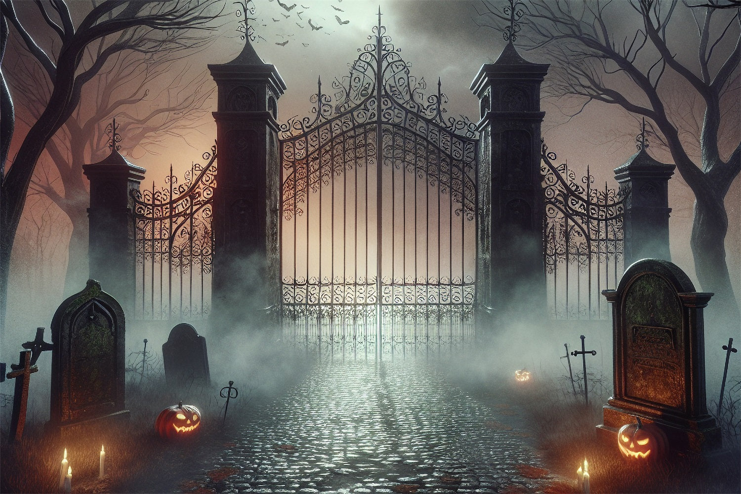 Halloween Fotohintergrund Nebliger Friedhof Geistertor Hintergrund BRP10-233