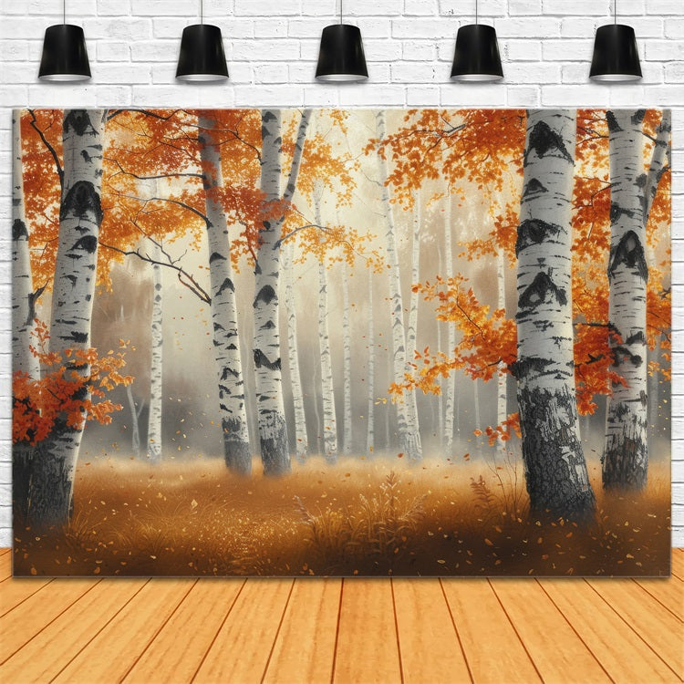 Herbst Fotografie Hintergrund Morgennebel Birke Wald Hintergrund BRP10-262