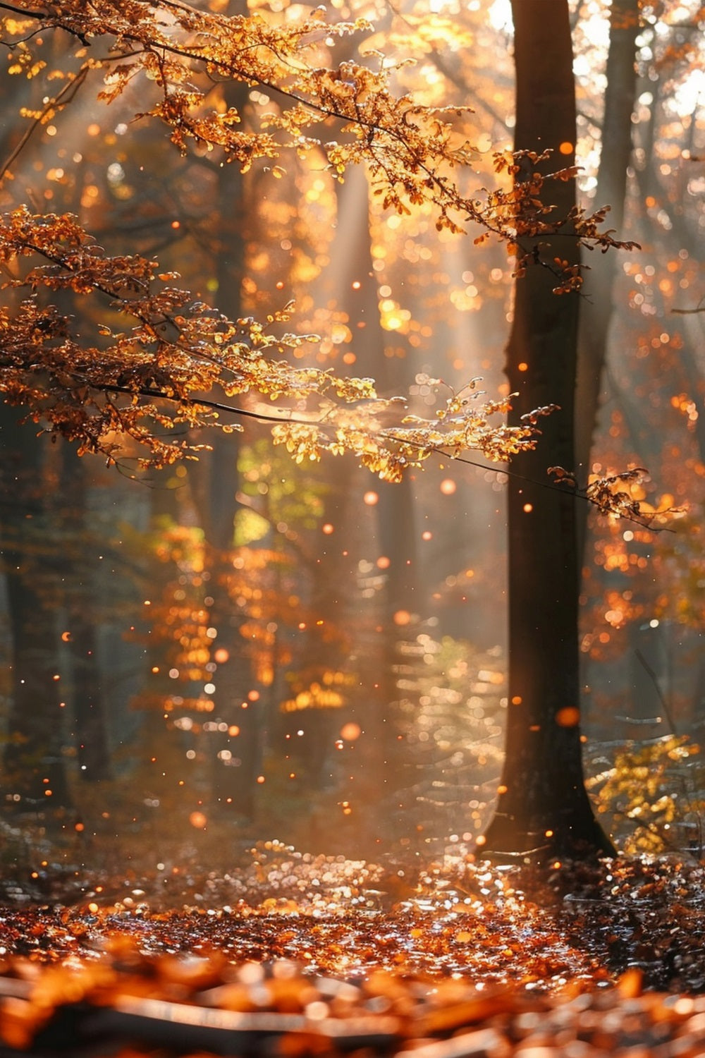 Herbst Fotokulissen Wald schimmernde Sonnenstrahlen Hintergrund BRP10-263