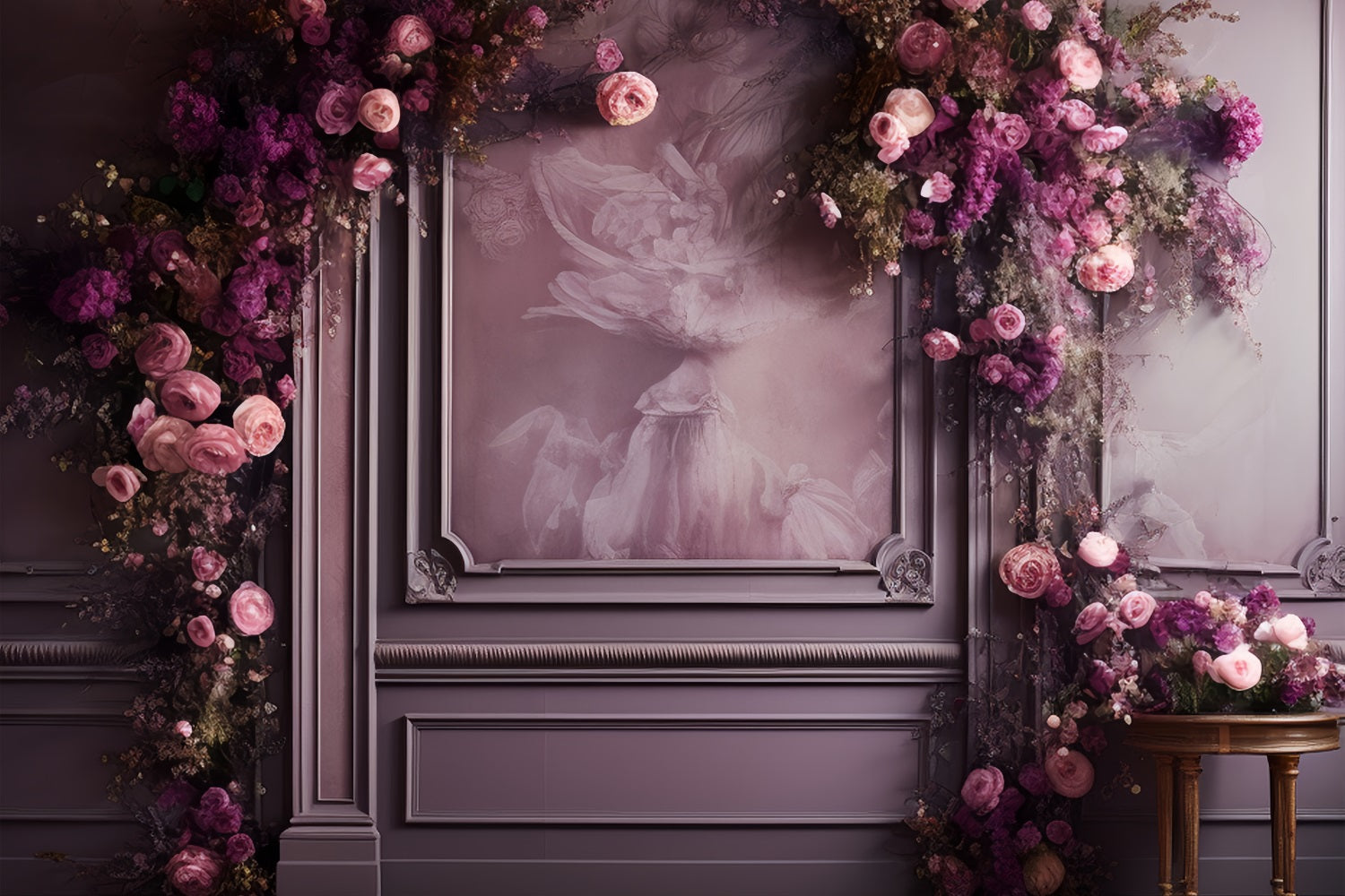 Retro Blumen Hintergrund Rosa Lila Geschmückte Wand Hintergrund BRP10-291