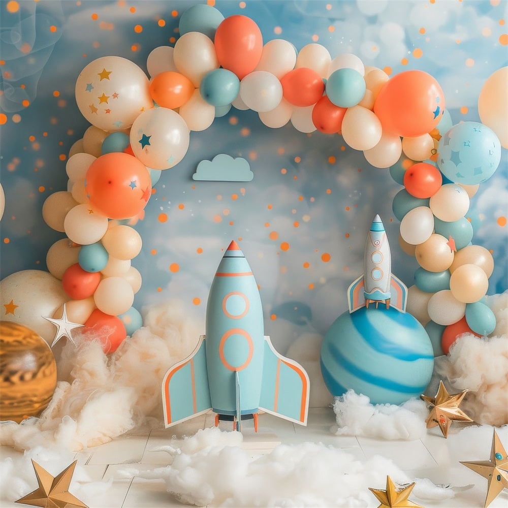 Hintergrund Happy Birthday Space Rocket Ballonbogen Hintergrund BRP10-331