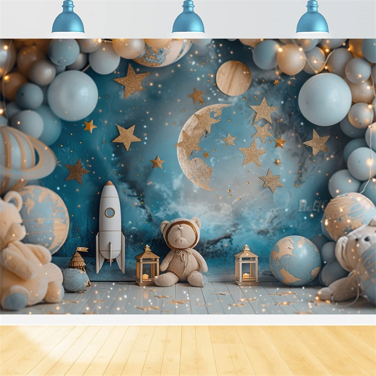Geburtstag Hintergrund Dekoration Space Teddy Rocket Ballon Hintergrund BRP10-332