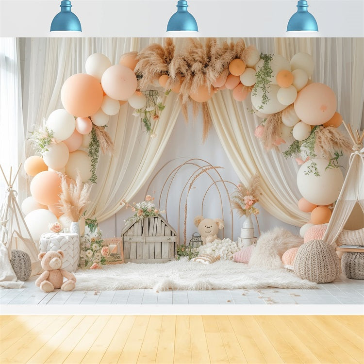 Geburtstag Fotohintergrund Ballon Bogen Pampas Hintergrund BRP10-353