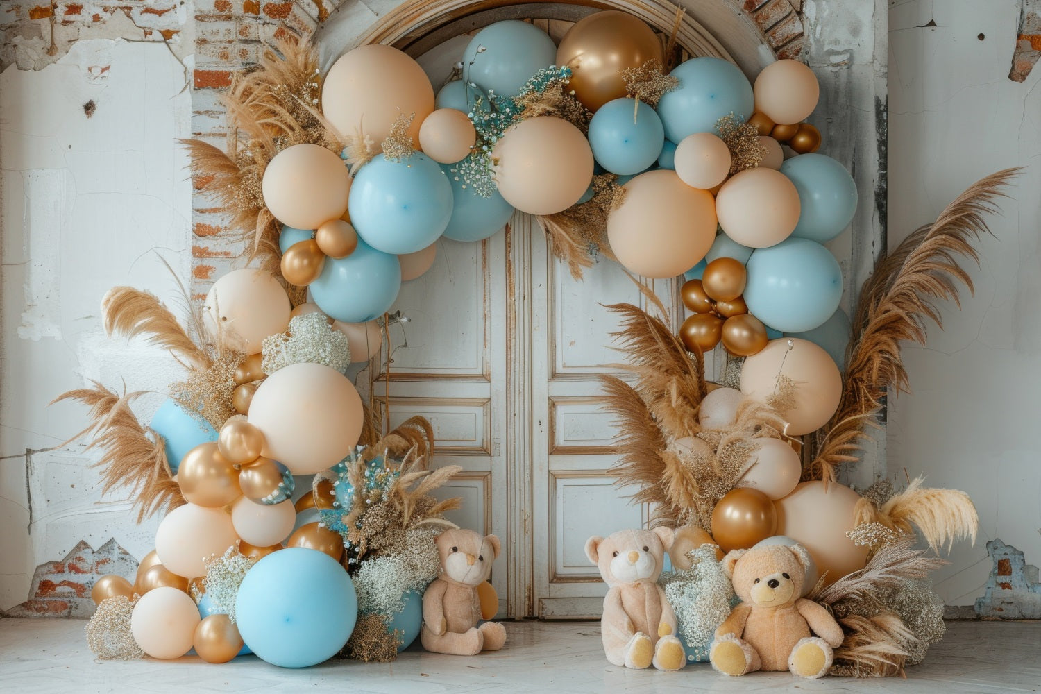 Geburtstagsfeier Hintergrund Ballonbogen Teddy Hintergrund BRP10-356