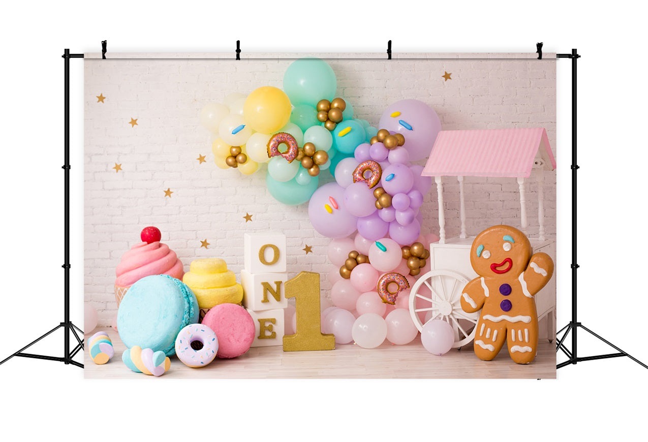 1st Birthday Hintergrund Konfekt Eis Donuts Hintergrund BRP10-369