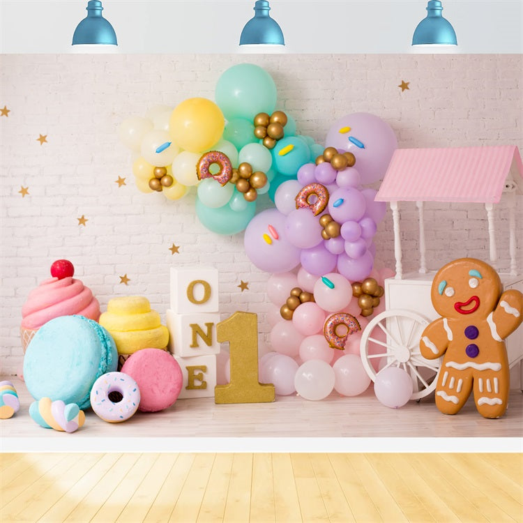 1st Birthday Hintergrund Konfekt Eis Donuts Hintergrund BRP10-369