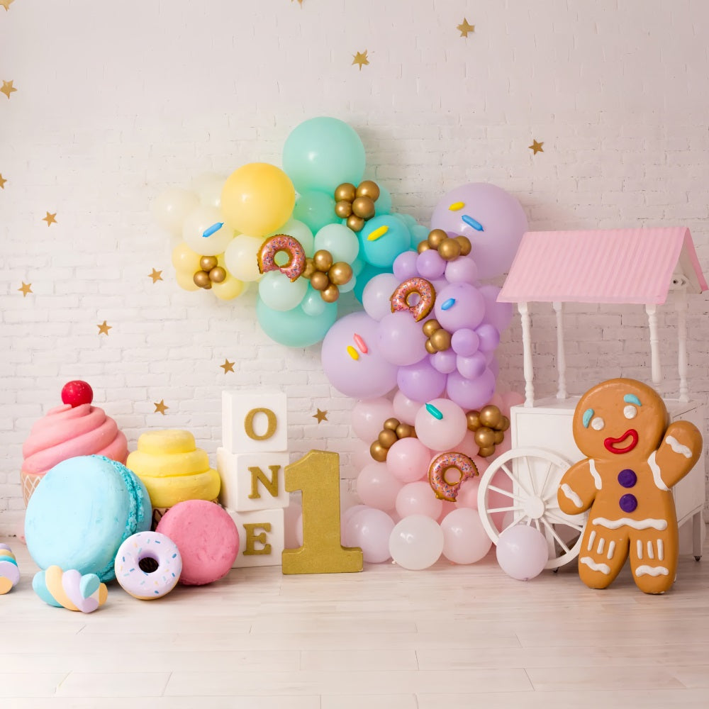 1st Birthday Hintergrund Konfekt Eis Donuts Hintergrund BRP10-369