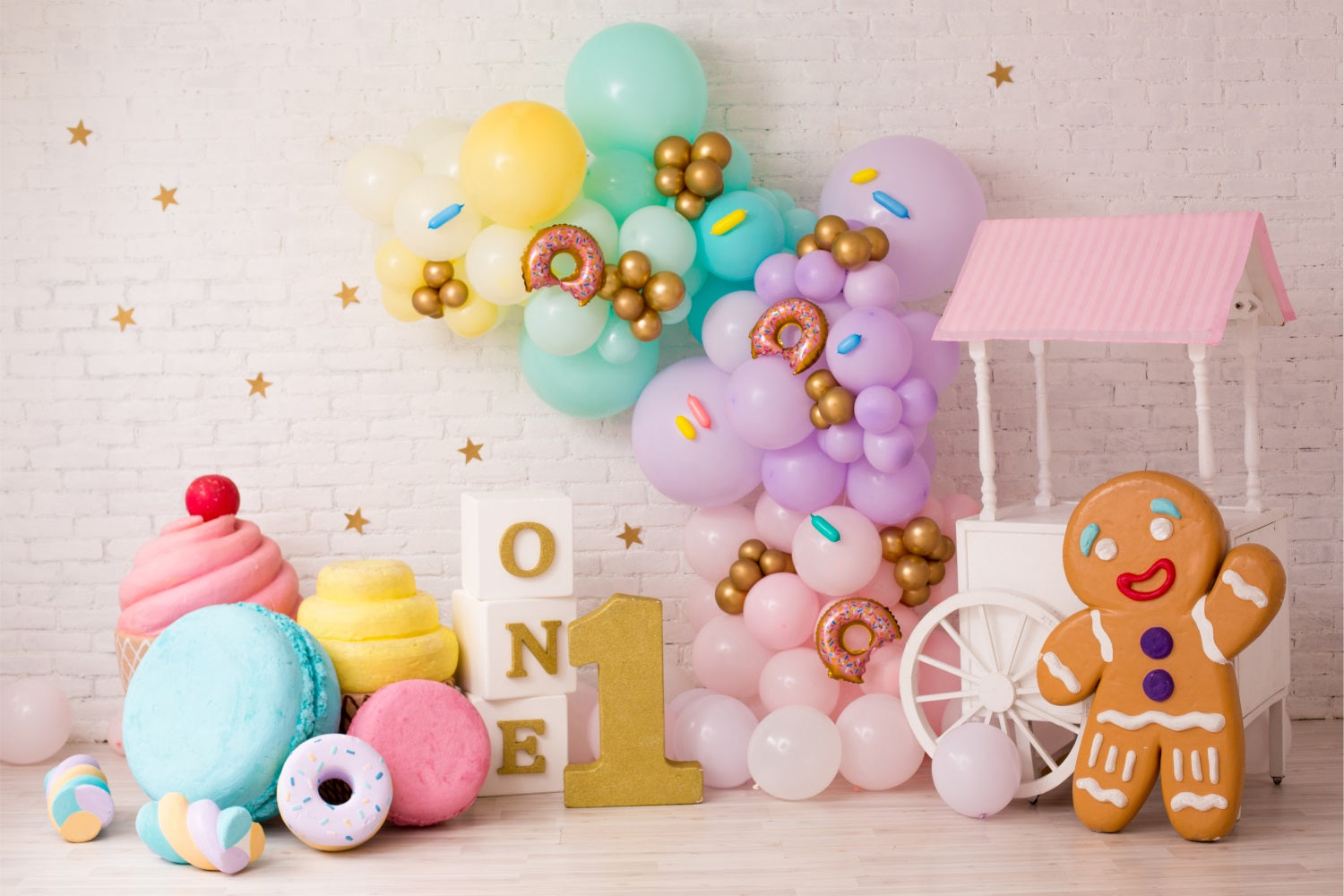1st Birthday Hintergrund Konfekt Eis Donuts Hintergrund BRP10-369