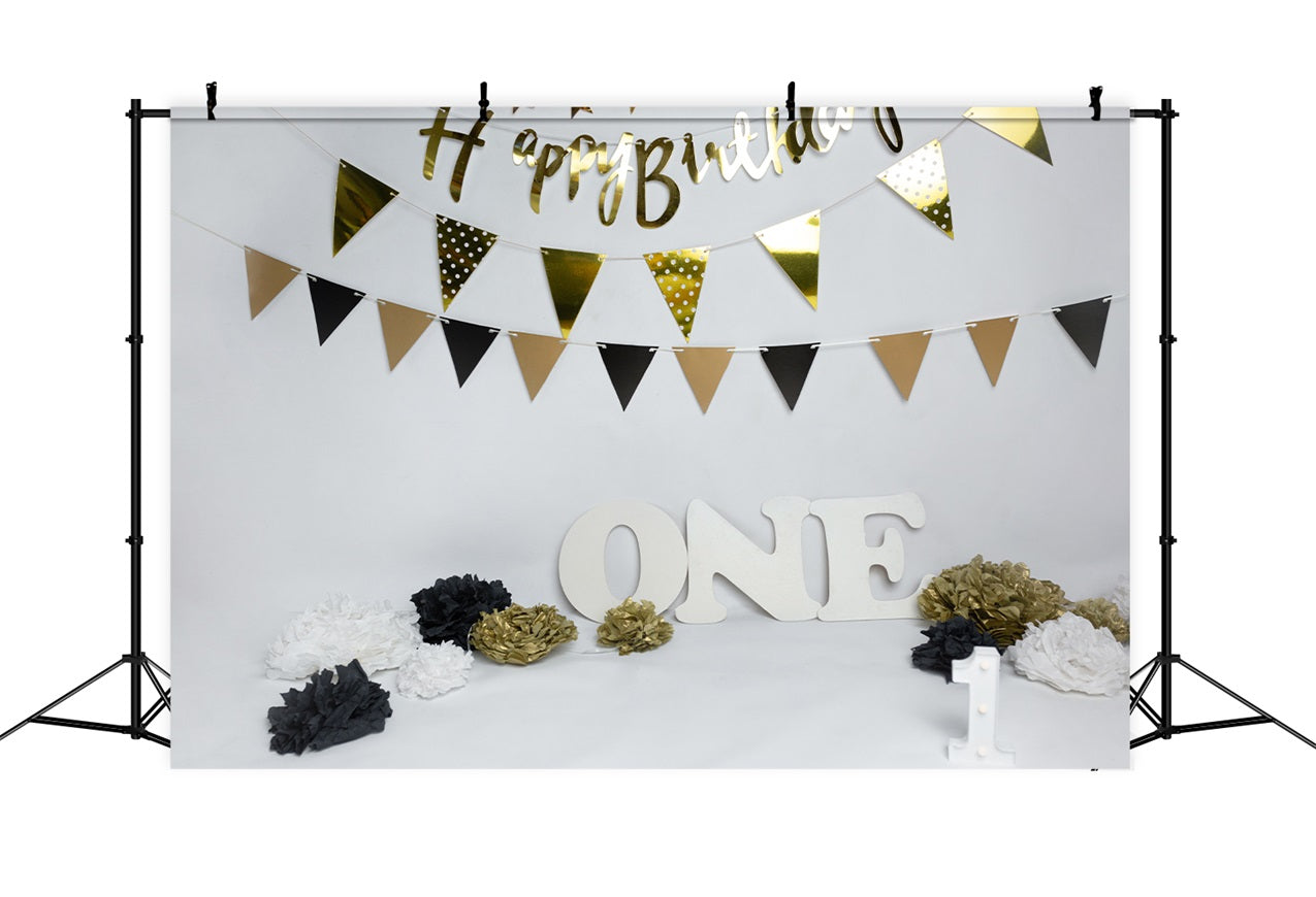 1st Birthday Hintergrund Banner Schwarz Gold Hintergrund BRP10-372
