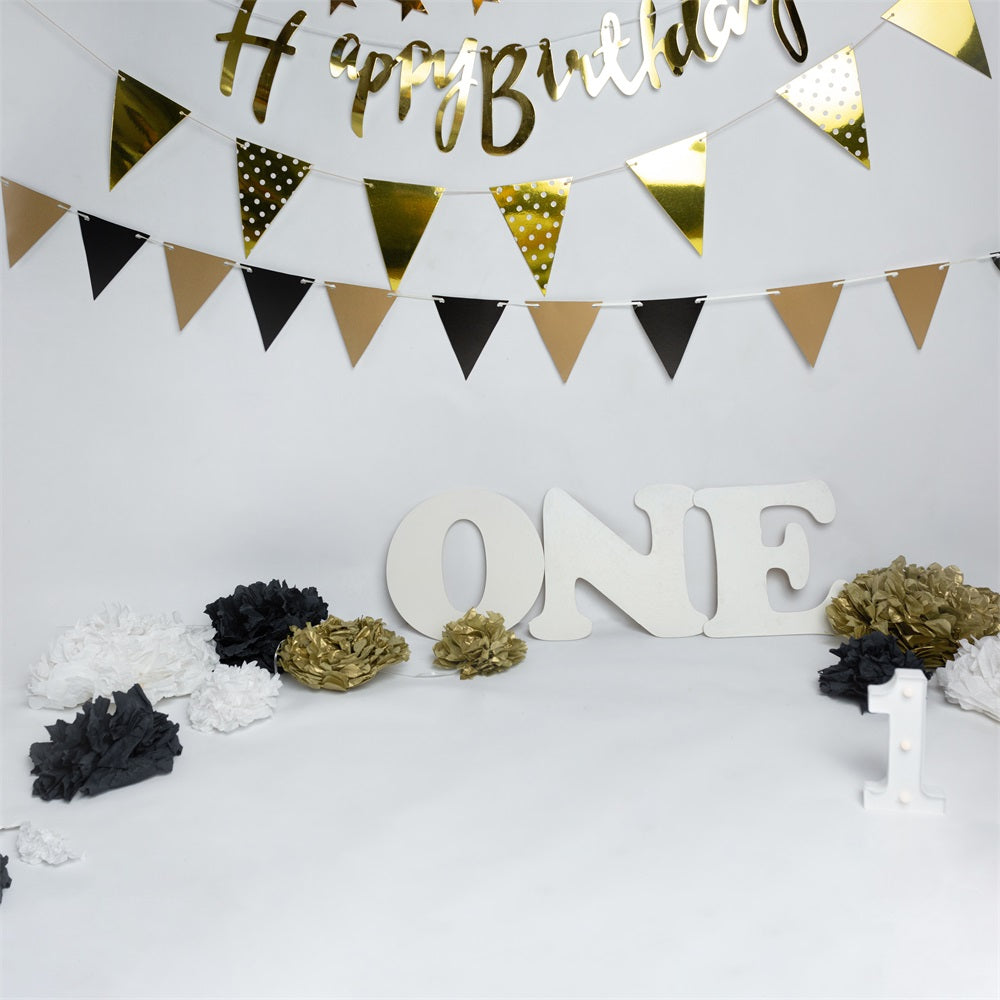 1st Birthday Hintergrund Banner Schwarz Gold Hintergrund BRP10-372
